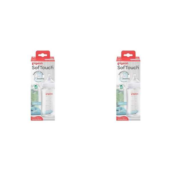 2PK Pigeon 240ml Softouch Glass Nursing Bottle Baby Feeding Container 3m+