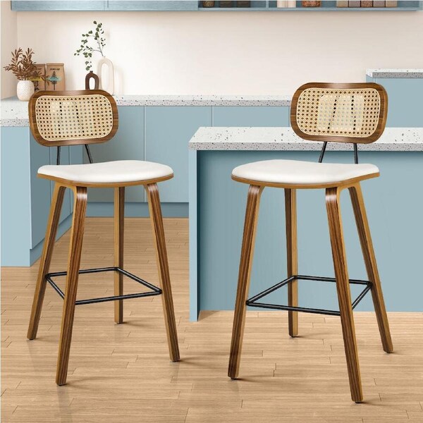 ALFORDSON Set of 2 Bar Stools Rattan Backrest Wooden White