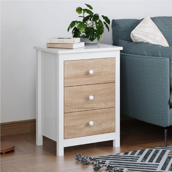 ALFORDSON Bedside Table 3 Drawers Hamptons Nightstand Oak