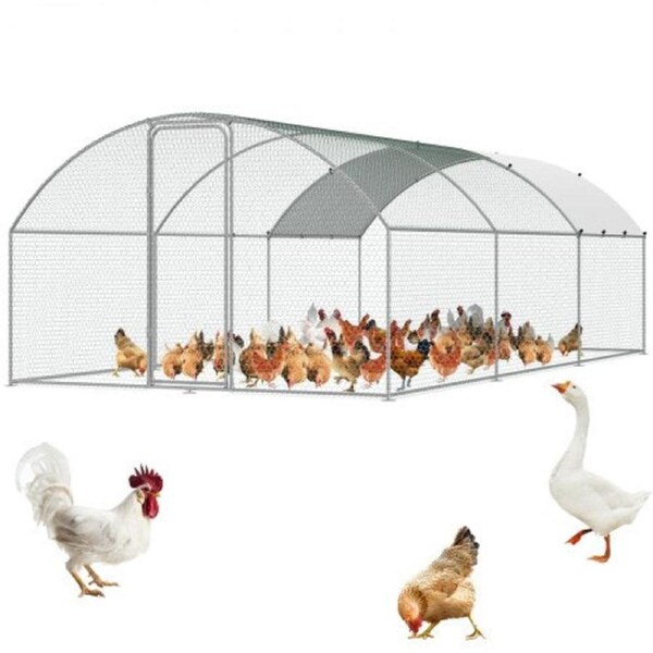 Andala Large Metal Chicken Coop W/ Run 9.8X19.3X6.5Ft Walk-In Yard Enclosure W/ Cover & Lock