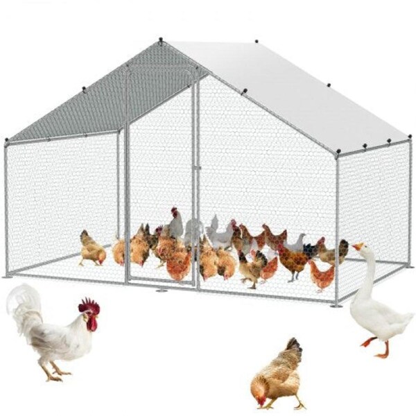 Andala Large Metal Chicken Coop 3X1.97X1.99M Walk-In Run W/ Waterproof Cover & Lock