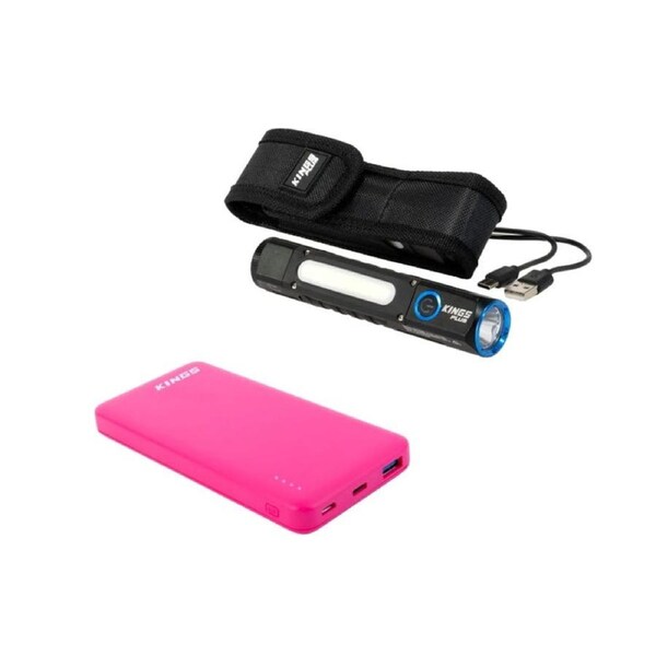 Adventure Kings Lithium Rechargeable Torch + Pink Power Bank 10000mAh