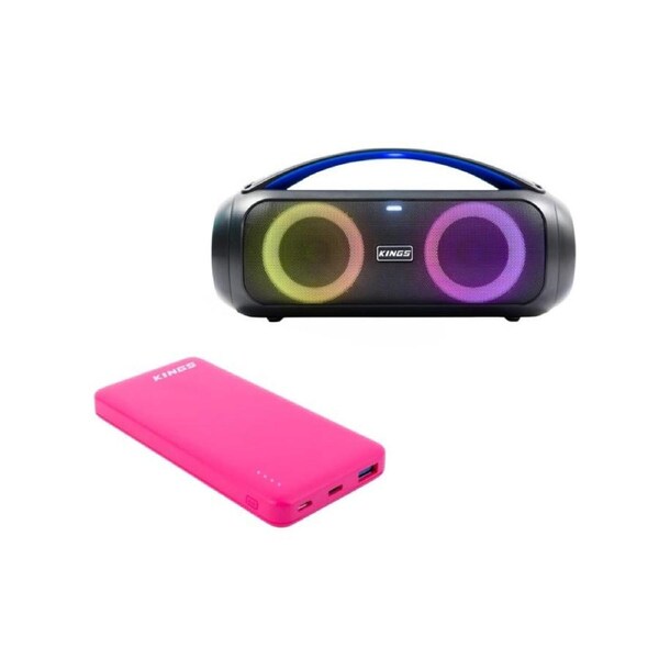 Kings Bluetooth Boom Box 2x20W speakers+ 10,000mAh Pink Lithium Power Bank