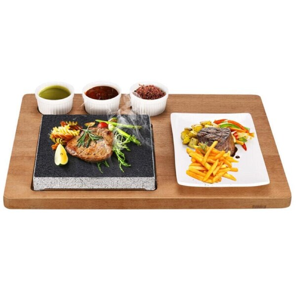 Black Rock Grill Steak Stone Set Hot Stone Cooking Steak Stone W/Ceramic Dishes