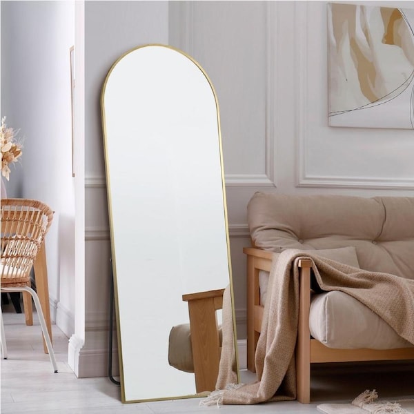 Oikiture 166x60cm Full Length Mirror Dressing Floor Mirrors Free Standing Gold