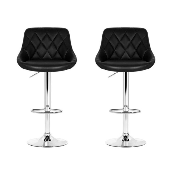 Faux Leather Padded Bar Stools Gas Lift Kitchen Counter Stool Swivel Seat Black