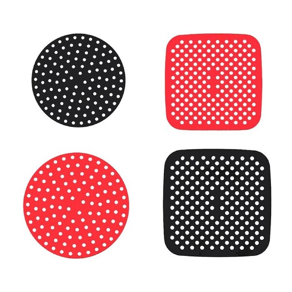Square Round Reusable Air Fryer Liners Non-Stick Silicone Air Fryer Basket Mat 1 x Red Round 8in