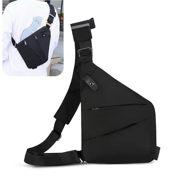 Waterproof Shoulder Bag Personal Anti Theft Pocket Portable Chest Travel Black Left