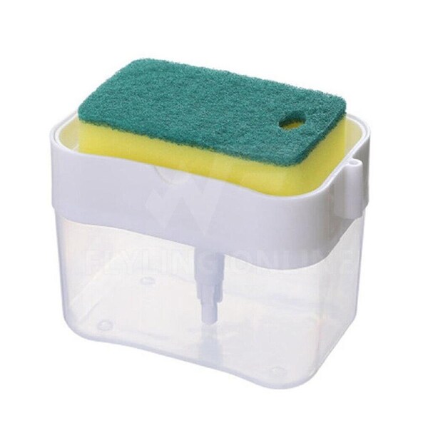 Soap Pump Dispenser Sponge Holder Dish Washing Liquid Container Kitchen - 2 in 1 White