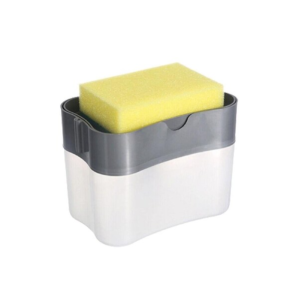Soap Pump Dispenser Sponge Holder Dish Washing Liquid Container Kitchen - 2 in 1 Light Grey