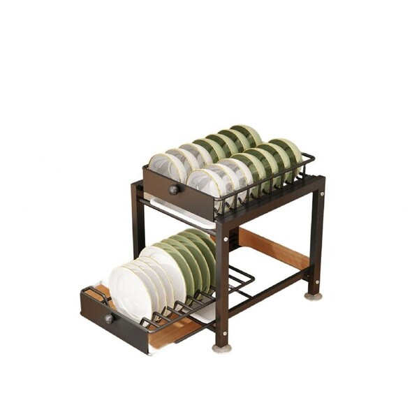 Pantry And Kitchen Organiser in Stainless Steel - 2 Tier Black