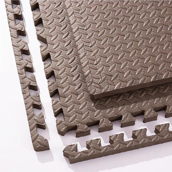 EVA Foam Mat Gym Floor Mats Interlocking Heavy Duty Puzzle - 4pcs Coffee