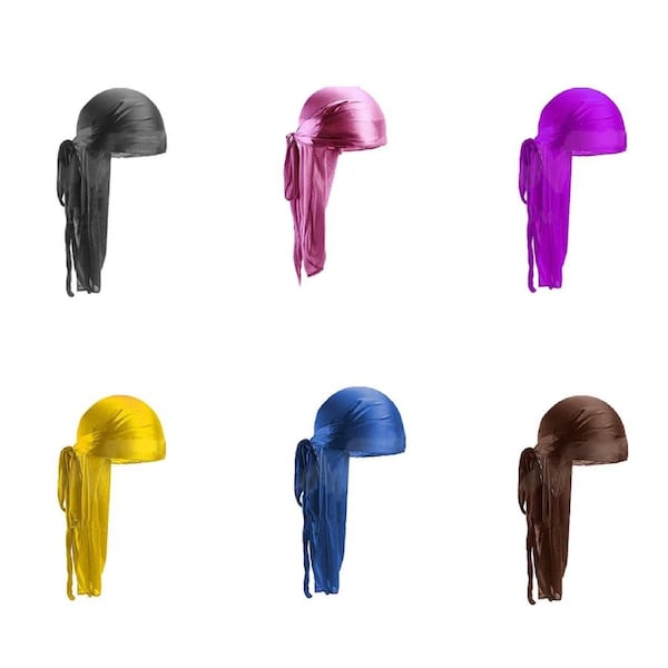 Unisex Bandana Doo Durag Headwear Soft Silk Pirate Cap Wrap Fashion Men Women Black