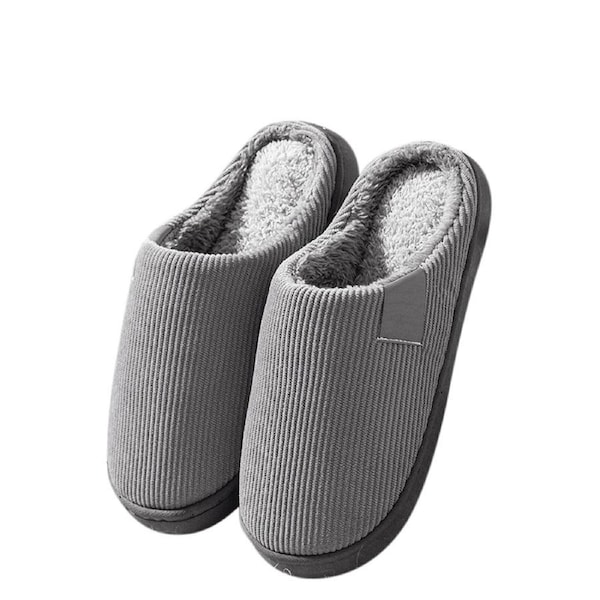 Women Men Winter Slipper Warm Plush Lined Anti-Slip Home Indoor Slippers Slides - Grey 40-41 or 24.5-25cm