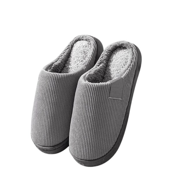 Women Men Winter Slipper Warm Plush Lined Anti-Slip Home Indoor Slippers Slides - Grey 42-43 or 25.5-26cm