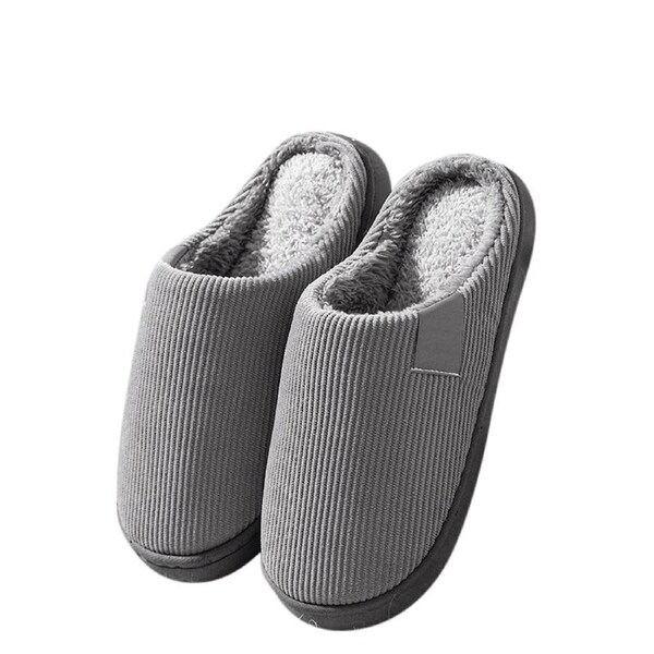 Women Men Winter Slipper Warm Plush Lined Anti-Slip Home Indoor Slippers Slides - Grey 44-45 or 26.5-27cm