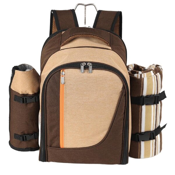 Picnic Backpack For 4 Person With Insulated Leakproof Cooler Bag 4 Person Vintage Brown
