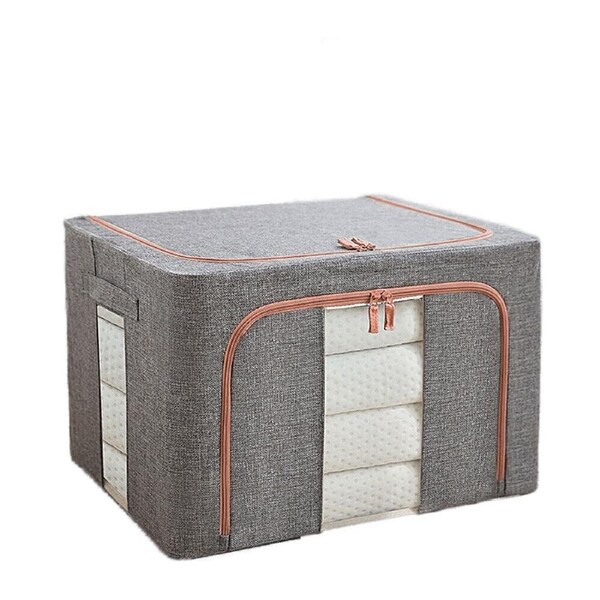 Foldable Storage Box Crushed Steel Frame Clothes Quilt Toys Organizer - Grey 66L