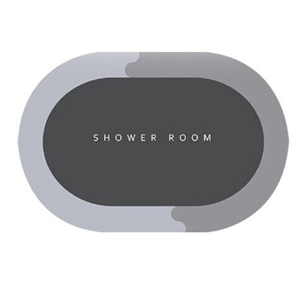 Floor Mat Non-Slip Diatom Mud Bathroom Shower Kitchen Mat Balcony Carpet Rug - Gray Elliptic 50 x 80cm