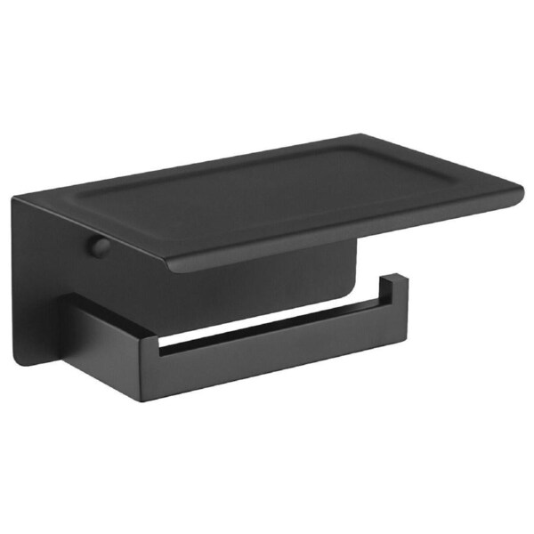 Toilet Paper Roll Holder with Phone Shelf Wall Mounted Brass Tissue Rack Black