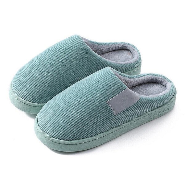 Women Men Winter Slipper Warm Plush Lined Anti-Slip Home Indoor Slippers Slides - Green 36-37 or 22.5-23cm