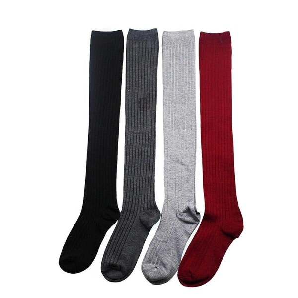 Women Girl Over The Knee Socks Thigh High Long Stockings Leggings Fashion Wine Red