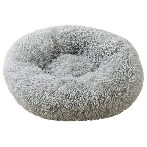 Pet Dog Cat Calming Bed Warm Soft Plush Round Nest Comfy Sleeping Kennel Cave - Light Grey 70cm