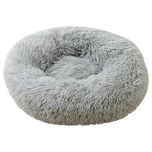 Pet Dog Cat Calming Bed Warm Soft Plush Round Nest Comfy Sleeping Kennel Cave - Light Grey 100cm