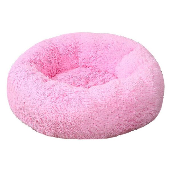 Pet Dog Cat Calming Bed Warm Soft Plush Round Nest Comfy Sleeping Kennel Cave - Pink 100cm