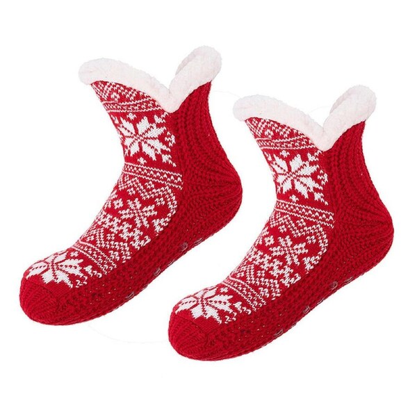 Women Slipper Winter Socks Warm Fleece Lined Fluffy Non Slip Cosy Bed Floor Snowflake EU 35 to 39