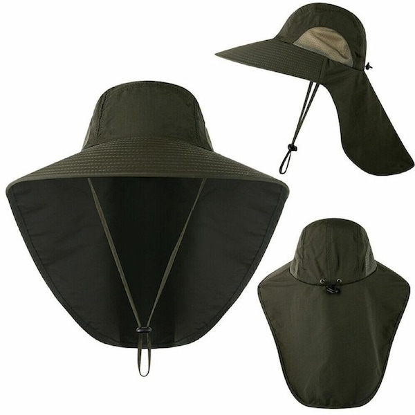 Sun Protection Neck Flap Cap Unisex Outdoor Sport Fishing Hat Wide Brim Cover Army