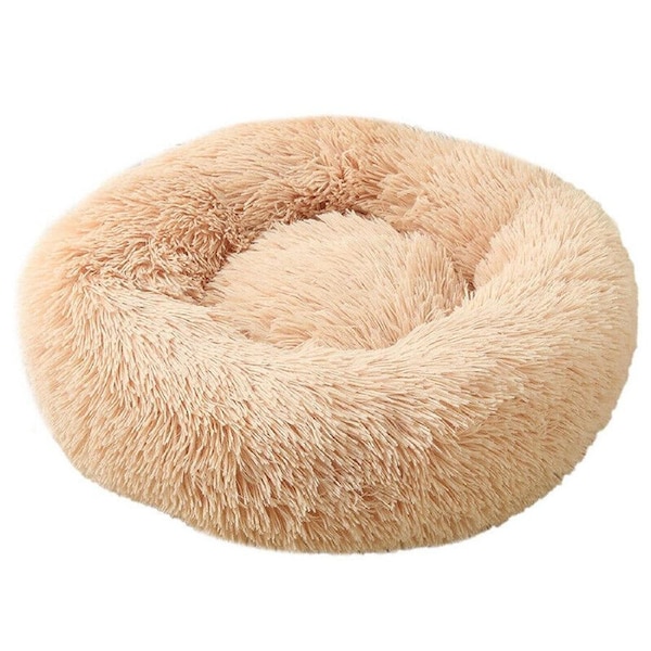 Pet Dog Cat Calming Bed Warm Soft Plush Round Nest Comfy Sleeping Kennel Cave - Peach 50cm