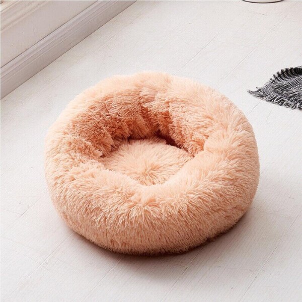 Pet Dog Cat Calming Bed Warm Soft Plush Round Nest Comfy Sleeping Kennel Cave - Peach 100cm