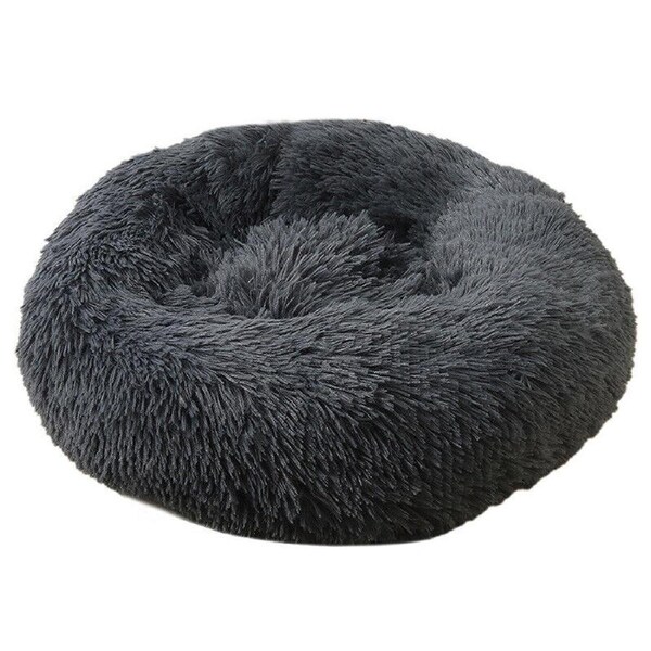 Pet Dog Cat Calming Bed Warm Soft Plush Round Nest Comfy Sleeping Kennel Cave - Grey 70cm