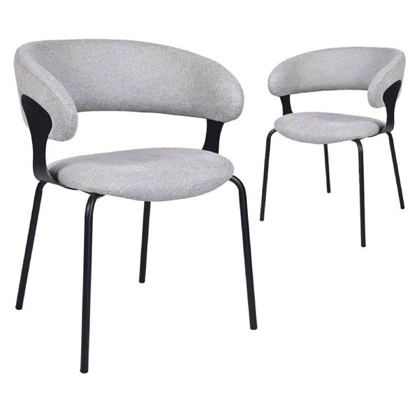 Raimon Furniture Set Of 2 Korey Chenille Fabric Kitchen Dining Chair Black Powder Coated Legs Silver Grey