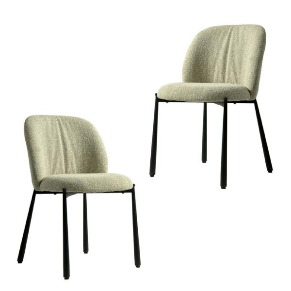 Raimon Furniture Set Of 2 Elvio Boucle Fabric Kitchen Dining Side Chair Black Powder Coated Legs Sand