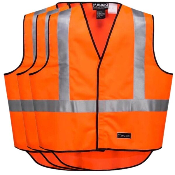 3x HUSKI Hi Vis Patrol Vest 3M Tape Safety Workwear High Visibility Bulk - Orange XL