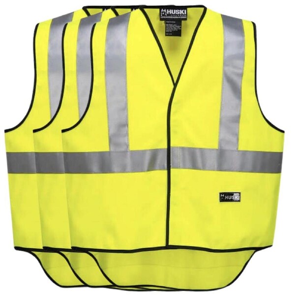 3x HUSKI Hi Vis Patrol Vest 3M Tape Safety Workwear High Visibility Bulk - Yellow L