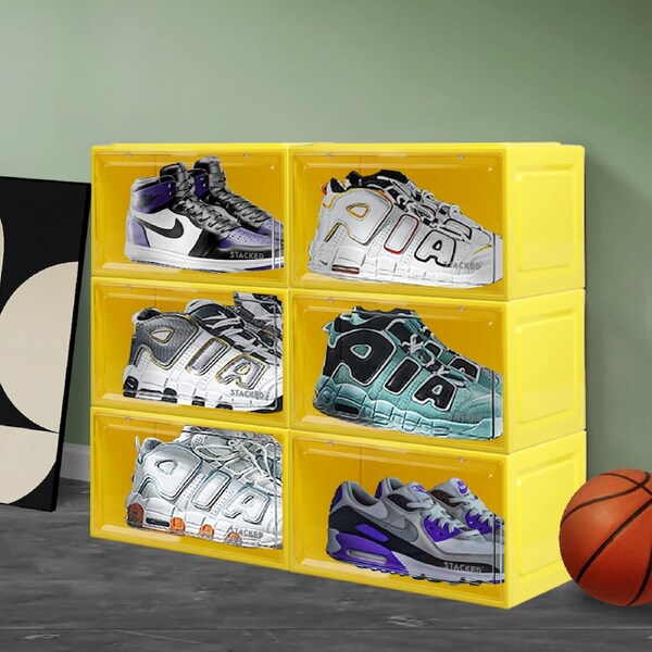 Shoe Storage Box Sneaker Display Case Collections Cabinet Stackable Magnetic Yellow / 6pcs