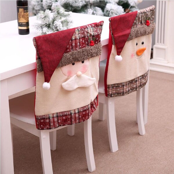 2Pcs Xmas Dining Chair Slipcovers Christmas Chair Back Cover Kitchen Chair Cover