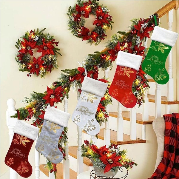 5Pcs Christmas Stockings Xmas Socks Gift Bag Xmas Tree Pendants Decoration