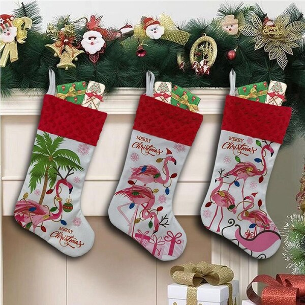 3Pcs Christmas Socks Hanging Ornaments Christmas Gift Candy Bag Xmas Tree Decor