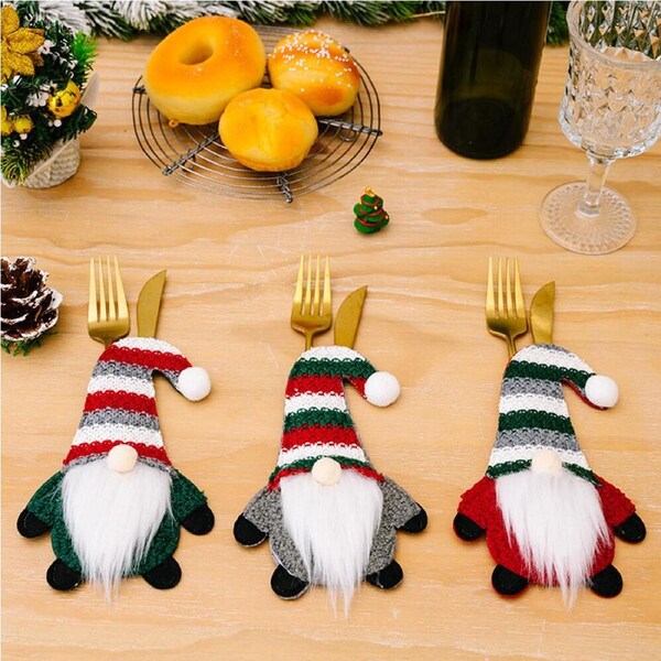 3Pcs Christmas Decoration Tableware Set Fork Knife Cover No Face Doll Home Decor