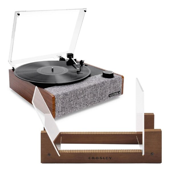 Victrola Eastwood II Turntable - Walnut + Bundled Crosley Record Storage Display Stand