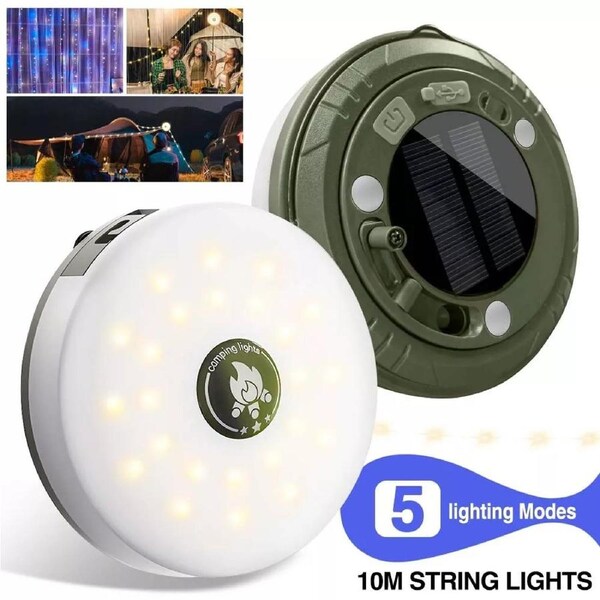 10m 2 in 1 LED Camping String Lights Portable Stowable Retractable Fairy Lights