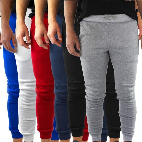 3x Mens Fleece Skinny Track Pants Jogger Gym Casual Sweat Warm - Assorted Colours L
