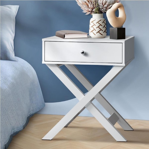 Oikiture Bedside Table Drawer Side End Table White