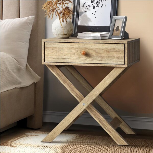 Oikiture Bedside Table Drawer Side End Table Black