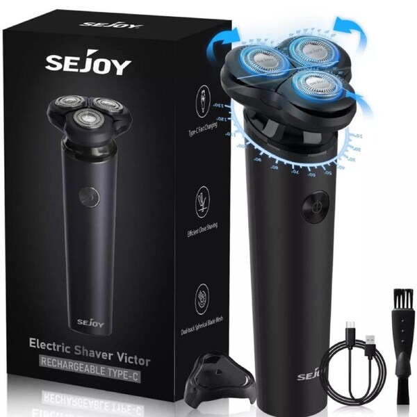SEJOY 3D Electric Mens Shaver, 3D Mens Electric Razor Rechargeable Rotary Shaver Magnetic Head