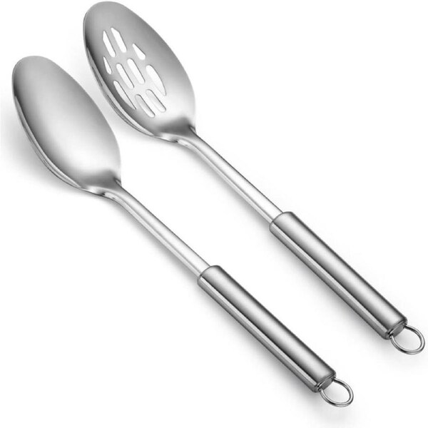 Cooking Spoons Set, ReaNea Stainless Steel Kitchen Solid Slotted Spoon, Cooking Utensils Set, Mixing, Serving, Stiring Large Spoons, Gifts for Home, Restaurant